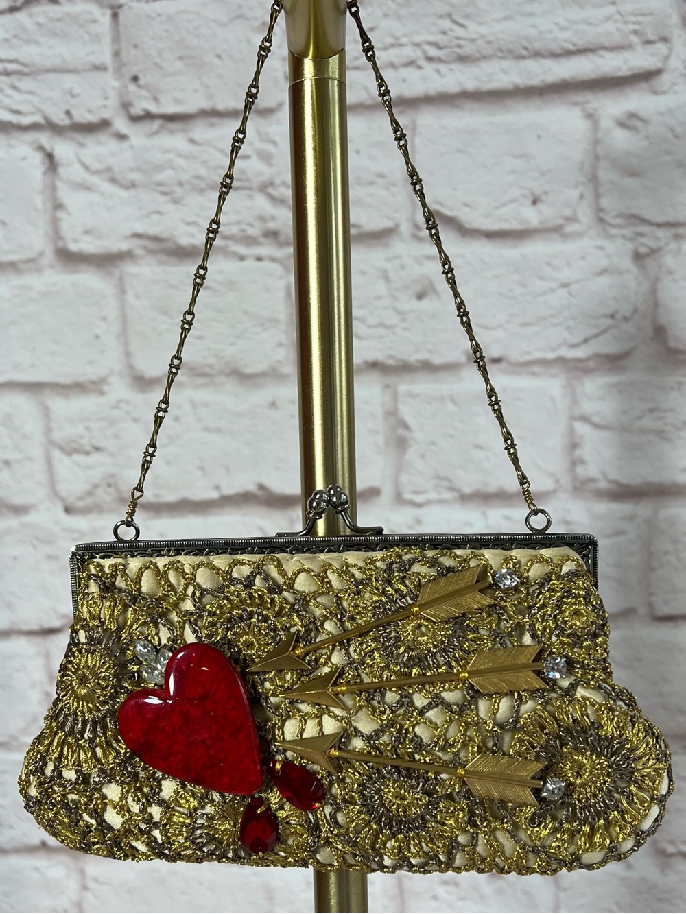 Santi Vintage Gold Metallic Embellished Clutch